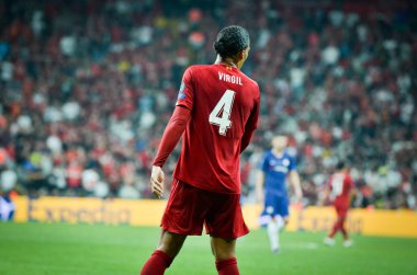 Istanbul, Turkey - August 14, 2019:  Virgil van Dijk player during the UEFA Super Cup Finals match between Liverpool and Chelsea at Vodafone Park in Vodafone Arena, Turkey