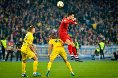 Kyiv, Ukrayna - 14 Ekim 2019: Uefa Euro 2020 ön eleme maçında Ukrayna milli takımı Ukrayna ile Ukrayna milli takımı arasında oynanan Cristiano Ronaldo