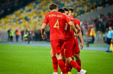 Kyiv, Ukrayna - 14 Ekim 2019: Uefa Euro 2020 ön eleme maçında Ukrayna milli takımı Ukrayna milli takımı Ukrayna ile oynamıştır.