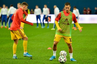 SAINT-PETERSBURG, RUSSIA - November 16, 2019: Eden Hazard and Belgium national football team training session during UEFA EURO 2020 qualifying match between Russia against Belgium, Russia