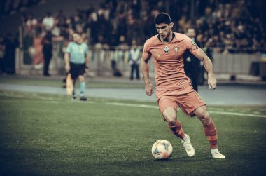 Kyiv, Ukrayna - 14 Ekim 2019: Uefa Euro 2020 ön eleme karşılaşmasında Goncalo Guedes oyuncusu Ukrayna milli takımı Ukrayna milli takımı Ukrayna ile karşılaşacak.