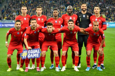 Kyiv, Ukrayna - 14 Ekim 2019: Portekiz milli takımının Uefa Euro 2020 ön eleme karşılaşması sırasında Portekiz, Ukrayna ile Ukrayna arasında başlaması