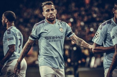 KHARKIV, UKRAINE - September 18, 2019: Nicolas Otamendi celebrate goal scored during the UEFA Champions League match between Shakhtar Donetsk vs Manchester City (England), Ukraine