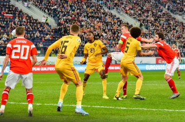 SAINT-PETERSBURG, RUSSIA - November 16, 2019: Football player during UEFA EURO 2020 qualifying match between national team Russia against Belgium national team, Russia