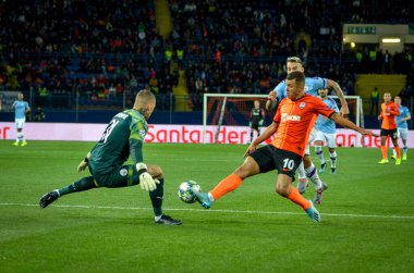 KHARKIV, UKRAINE - September 18, 2019: Ederson and Junior Moraes during the UEFA Champions League match, Ukraine