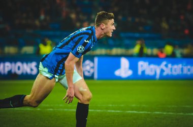 KHARKIV, UKRAINE - December 11, 2019: Robin Gosens celebrate goal scored during the UEFA Champions League match between Shakhtar vs Atalanta Bergamasca Calcio BC (Italy), Ukraine