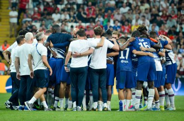 Istanbul, Turkey - August 14, 2019: Chelsea  Football player relax  during the UEFA Super Cup Finals match between Liverpool and Chelsea at Vodafone Park in Vodafone Arena, Turkey