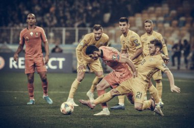 Kyiv, Ukrayna - 14 Ekim 2019: Uefa Euro 2020 ön eleme karşılaşmasında Ukrayna milli takımı Ukrayna ile Ukrayna milli takımı arasında oynanan karşılaşma sırasında Goncalo Guedes
