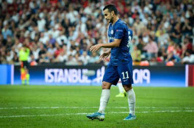 Istanbul, Turkey - August 14, 2019: Pedro player during the UEFA Super Cup Finals match between Liverpool and Chelsea at Vodafone Park in Vodafone Arena, Turkey