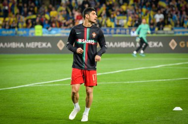 Kyiv, Ukrayna - 14 Ekim 2019: Uefa Euro 2020 ön eleme karşılaşmasında Goncalo Guedes oyuncusu Ukrayna milli takımı Ukrayna milli takımı Ukrayna ile karşılaşacak.