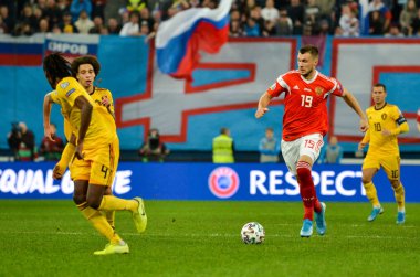SAINT-PETERSBURG, RUSSIA - November 16, 2019: Football player during UEFA EURO 2020 qualifying match between national team Russia against Belgium national team, Russia