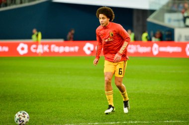 SAINT-PETERSBURG, RUSSIA - November 16, 2019: Axel Witsel and Belgium national football team training session during UEFA EURO 2020 qualifying match between Russia against Belgium, Russia