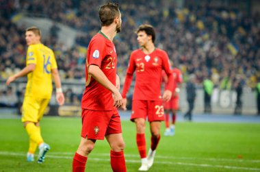 Kyiv, Ukrayna - 14 Ekim 2019: Uefa Euro 2020 ön eleme karşılaşmasında Ukrayna milli takımı Ukrayna ile Ukrayna milli takımı arasında oynanan karşılaşmada Bernardo Silva