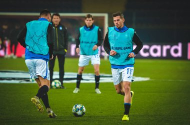 KHARKIV, UKRAINE - December 11, 2019:  Remo Freuler players during the UEFA Champions League match between Shakhtar vs Atalanta Bergamasca Calcio BC (Italy), Ukraine
