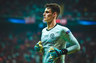Istanbul, Turkey - August 14, 2019: Kepa Arrizabalaga  player during the UEFA Super Cup Finals match between Liverpool and Chelsea at Vodafone Park in Vodafone Arena, Turkey