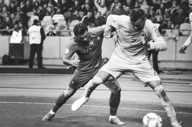 Kyiv, Ukrayna - 14 Ekim 2019: Uefa Euro 2020 ön eleme karşılaşmasında Ukrayna milli takımı Ukrayna ile Ukrayna milli takımı arasında oynanan karşılaşmada Bernardo Silva