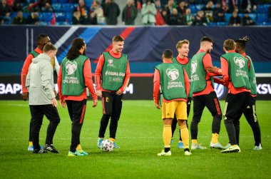 SAINT-PETERSBURG, RUSSIA - November 16, 2019: Belgium's reserve footballers train during UEFA EURO 2020 qualifying match between national team Russia against Belgium team, Russia