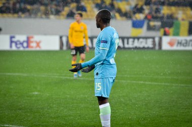 Lviv, Ukrayna - 28 Kasım 2019: Uefa Avrupa Ligi karşılaşmasında Jerome Roussillon oyuncusu Alexandria (Ukrayna) - Wolfsburg (Almanya), Ukrayna