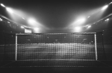 KHARKIV, UKRAINE - December 11, 2019: General view of the stadium close-up behind the gate during the UEFA Champions League match between Shakhtar vs Atalanta BC (Italy), Ukraine
