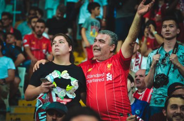 Istanbul, Turkey - August 14, 2019: Football player during the UEFA Super Cup Finals match between Liverpool and Chelsea in Vodafone Arena stadium, Turkey