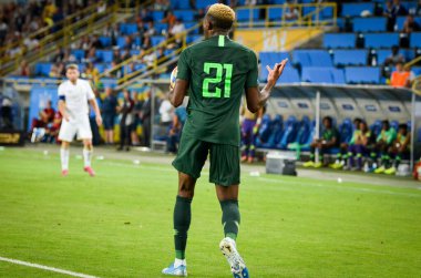 DNIPRO, UKRAINE - September 10, 2019: Victor Osimhen player during the friendly match between national team Ukraine against Nigeria national team, Ukraine