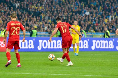 Kyiv, Ukrayna - 14 Ekim 2019: Uefa Euro 2020 ön eleme karşılaşmasında Ukrayna milli takımı Ukrayna ile Ukrayna milli takımı arasında oynanan karşılaşma sırasında Goncalo Guedes