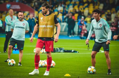 Kyiv, Ukrayna - 14 Ekim 2019: Uefa Euro 2020 ön eleme maçında Ukrayna milli takımı Ukrayna milli takımı Ukrayna ile oynamıştır.