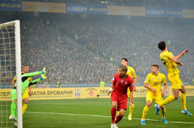 Kyiv, Ukrayna - 14 Ekim 2019: Uefa Euro 2020 ön eleme maçında Ukrayna milli takımı Ukrayna milli takımı Ukrayna ile oynamıştır.