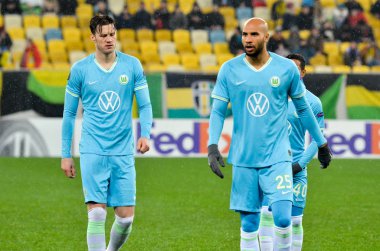 Lviv, Ukrayna - 28 Kasım 2019: Alexandria (Ukrayna) ile Wolfsburg (Almanya), Ukrayna arasındaki Uefa Avrupa Ligi karşılaşmasında John Anthony Brooks oyuncu