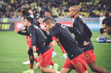 Kyiv, Ukrayna - 14 Ekim 2019: Bernardo Silva ve Uefa Euro 2020 ön eleme maçında Ukrayna ile Portekiz milli takımı Ukrayna arasında oynanan karşılaşma