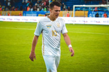 DNIPRO, UKRAINE - September 10, 2019: Yevhen Konoplyanka with fans during the friendly match between national team Ukraine against Nigeria national team, Ukraine