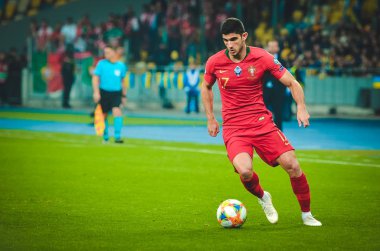 Kyiv, Ukrayna - 14 Ekim 2019: Uefa Euro 2020 ön eleme karşılaşmasında Goncalo Guedes oyuncusu Ukrayna milli takımı Ukrayna milli takımı Ukrayna ile karşılaşacak.