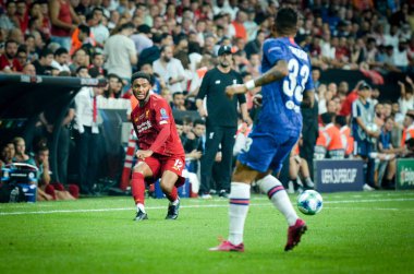 Istanbul, Turkey - August 14, 2019: Joe Gomez during the UEFA Super Cup Finals match between Liverpool and Chelsea at Vodafone Park in Vodafone Arena, Turkey