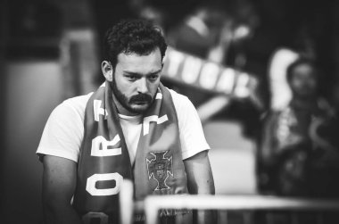 KYIV, UKRAINE - October 14, 2019: Frustrated and sad fans of Portugal after the UEFA EURO 2020 qualifying match between national team Ukraine against Portugal national team, Ukraine