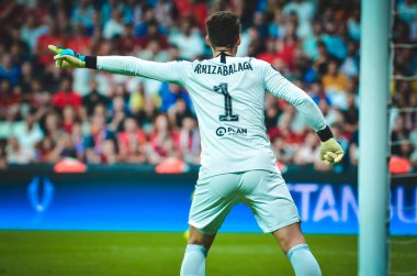 Istanbul, Turkey - August 14, 2019:  Kepa Arrizabalaga during the UEFA Super Cup Finals match between Liverpool and Chelsea at Vodafone Park in Vodafone Arena, Turkey