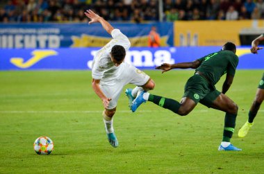 DNIPRO, UKRAINE - September 10, 2019: Junior Moraes player during the friendly match between national team Ukraine against Nigeria national team, Ukraine