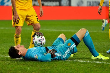SAINT-PETERSBURG, RUSSIA - November 16, 2019: Thibaut Courtois player during UEFA EURO 2020 qualifying match between national team Russia against Belgium national team, Russia