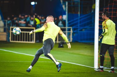 KHARKIV, UKRAINE - September 18, 2019: Ederson player during the UEFA Champions League match between Shakhtar Donetsk vs Manchester City (England), Ukraine