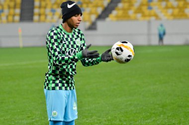 Lviv, Ukrayna - 28 Kasım 2019: Joao Victor Uefa Avrupa Ligi karşılaşmasında Alexandria ile Wolfsburg (Almanya), Ukrayna