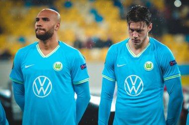 Lviv, Ukrayna - 28 Kasım 2019: Alexandria (Ukrayna) ile Wolfsburg (Almanya) arasındaki Uefa Avrupa Ligi maçı sırasında futbolcu