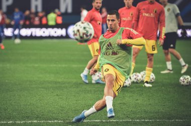 SAINT-PETERSBURG, RUSSIA - November 16, 2019: Eden Hazard and Belgium national football team training session during UEFA EURO 2020 qualifying match between Russia against Belgium, Russia