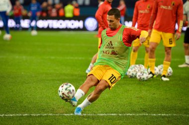 SAINT-PETERSBURG, RUSSIA - November 16, 2019: Eden Hazard and Belgium national football team training session during UEFA EURO 2020 qualifying match between Russia against Belgium, Russia
