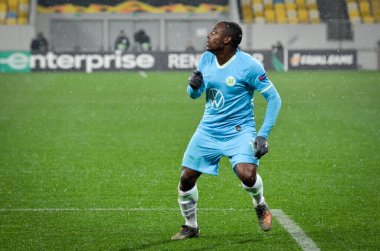 Lviv, Ukrayna - 28 Kasım 2019: Uefa Avrupa Ligi karşılaşmasında Jerome Roussillon oyuncusu Alexandria (Ukrayna) - Wolfsburg (Almanya), Ukrayna