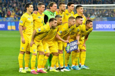 Kyiv, Ukrayna - 14 Ekim 2019: Uefa Euro 2020 ön eleme karşılaşması sırasında Ukrayna milli takımının Portekiz, Ukrayna ile karşılaşması
