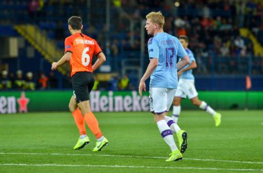 KHARKIV, UKRAINE - September 18, 2019: Kevin De Bruyne player during the UEFA Champions League match between Shakhtar Donetsk vs Manchester City (England), Ukraine