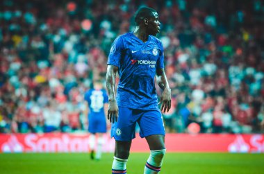 Istanbul, Turkey - August 14, 2019: Kurt Zouma player during the UEFA Super Cup Finals match between Liverpool and Chelsea at Vodafone Park in Vodafone Arena, Turkey