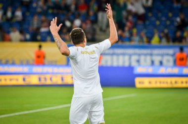 DNIPRO, UKRAINE - September 10, 2019: Football player during the friendly match between national team Ukraine against Nigeria national team, Ukraine