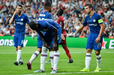 Istanbul, Turkey - August 14, 2019: Cesar Azpilicueta player during the UEFA Super Cup Finals match between Liverpool and Chelsea at Vodafone Park in Vodafone Arena, Turkey