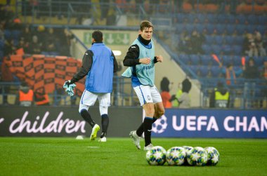 KHARKIV, UKRAINE - December 11, 2019:  Marten de Roon during the UEFA Champions League match between Shakhtar vs Atalanta Bergamasca Calcio BC (Italy), Ukraine