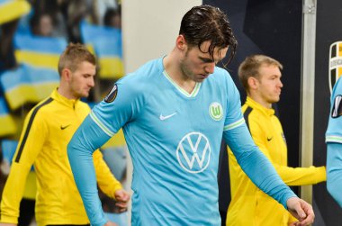 Lviv, Ukrayna - 28 Kasım 2019: Uefa Avrupa Ligi maçında Wout Weghorst oyuncusu Alexandria (Ukrayna) - Wolfsburg (Almanya), Ukrayna
